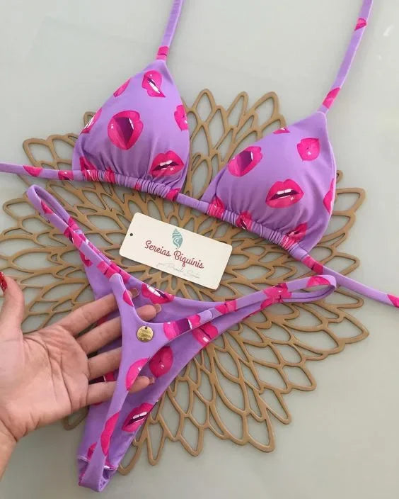 Print Sexy Bikini-Set – Y2K Neckholder & Lace-Up Design